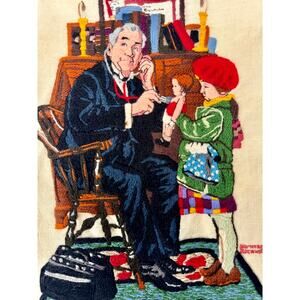 Vintage Hand-Stitched Needlepoint Textile “The Doctor and the Doll”